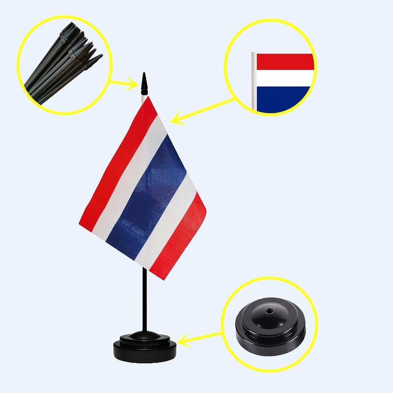 tibijoy USA American & Thailand Thai Desk Flags, US Thailand Small Mini Table Office Flag, Miniature Thai and US Desktop Flag With 13" Solid Black Pole, Black Base - Image 2